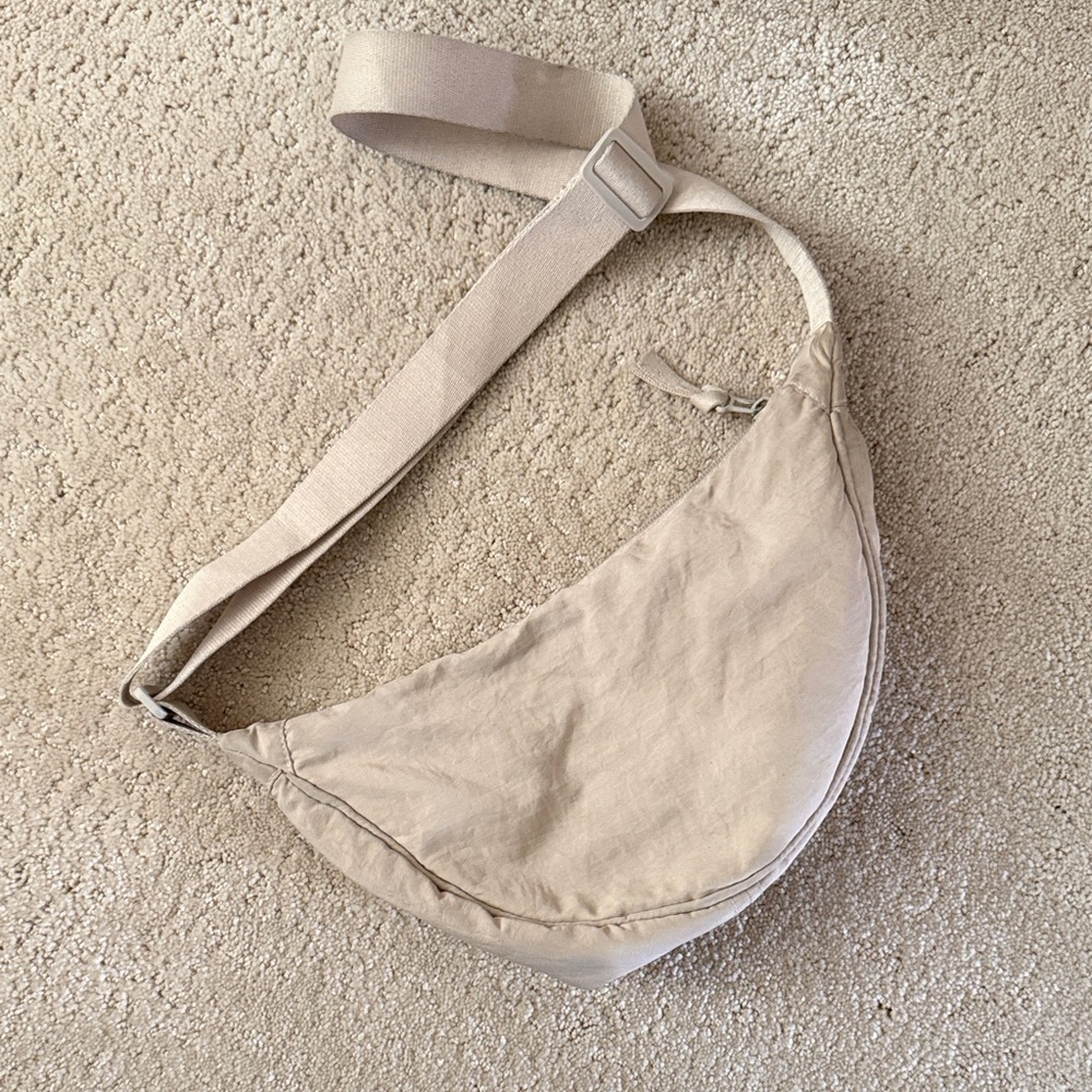 Beige Canvas Crescent Crossbody Bag